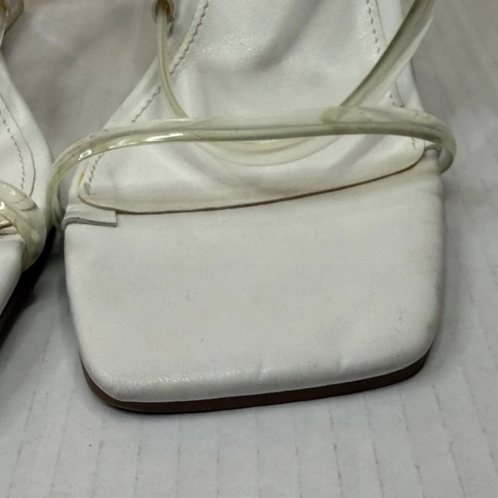 Steve Madden White Square-Toe Clear-Strap Wedges Size 6M